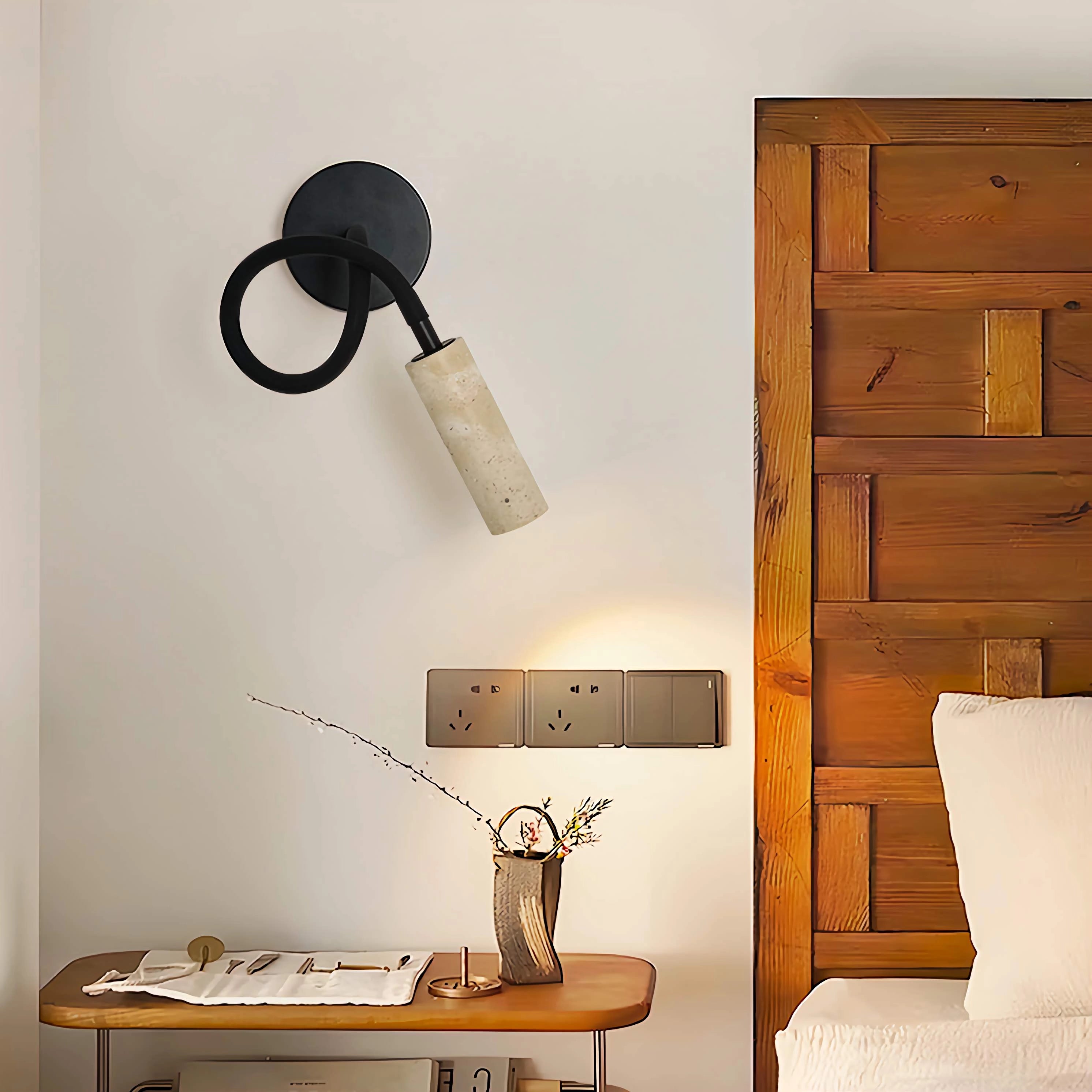 Travertine Wall Mounted Reading Lamp Flexible Bedside Light