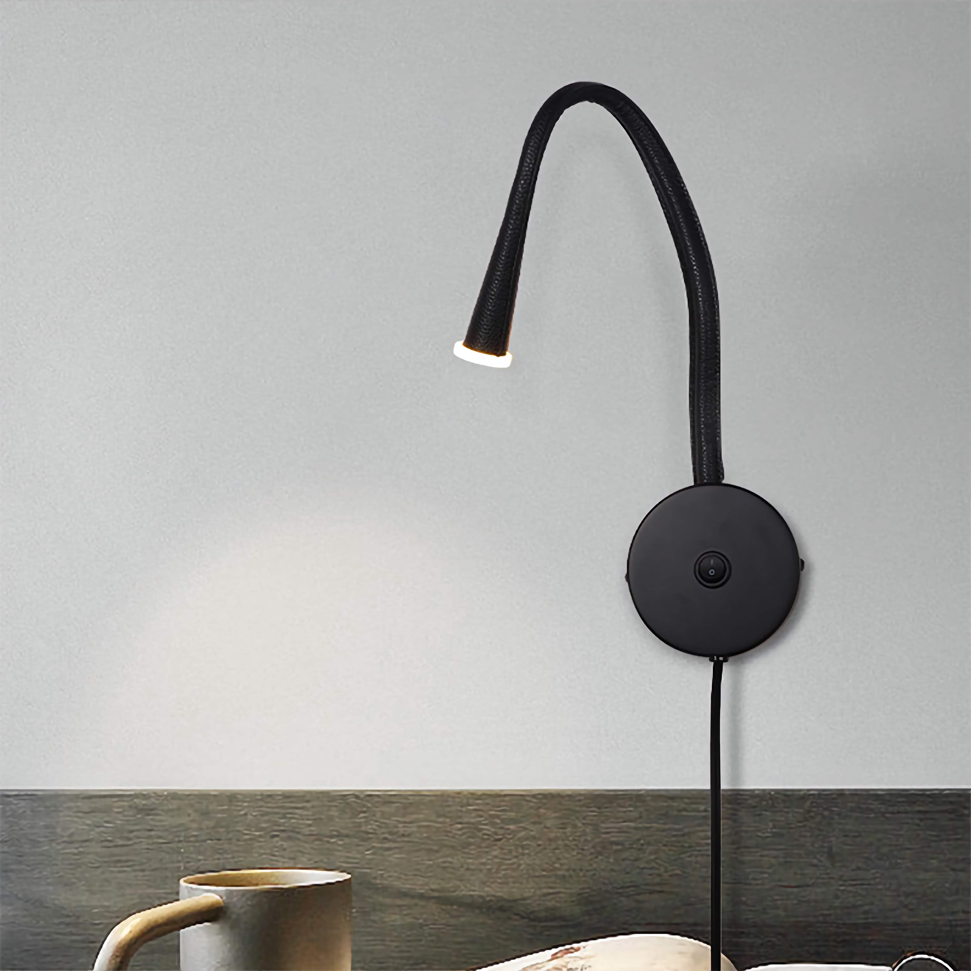 Wall-Mounted Leather Reading Light Flexible Lamp for Bedroom