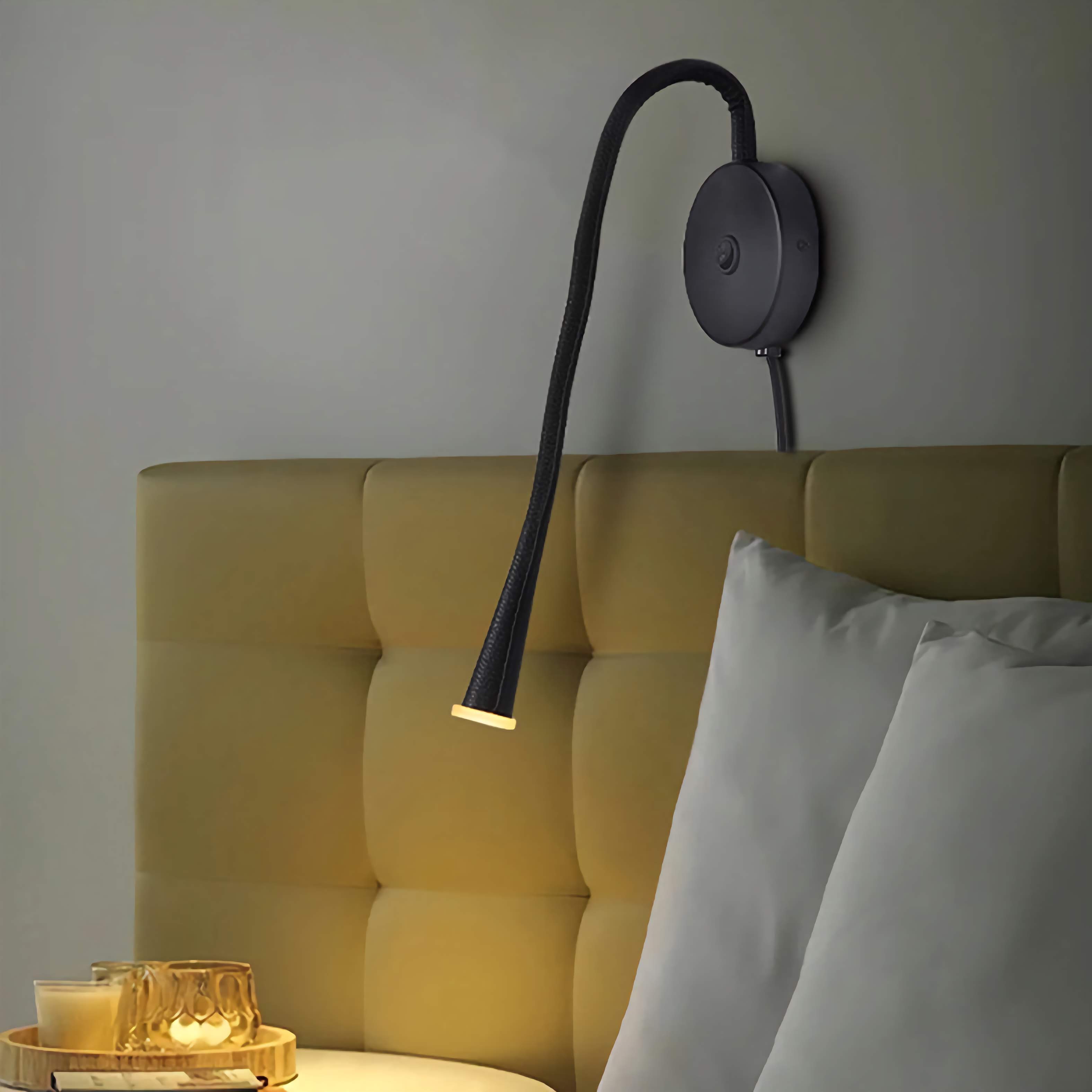 Wall-Mounted Leather Reading Light Flexible Lamp for Bedroom