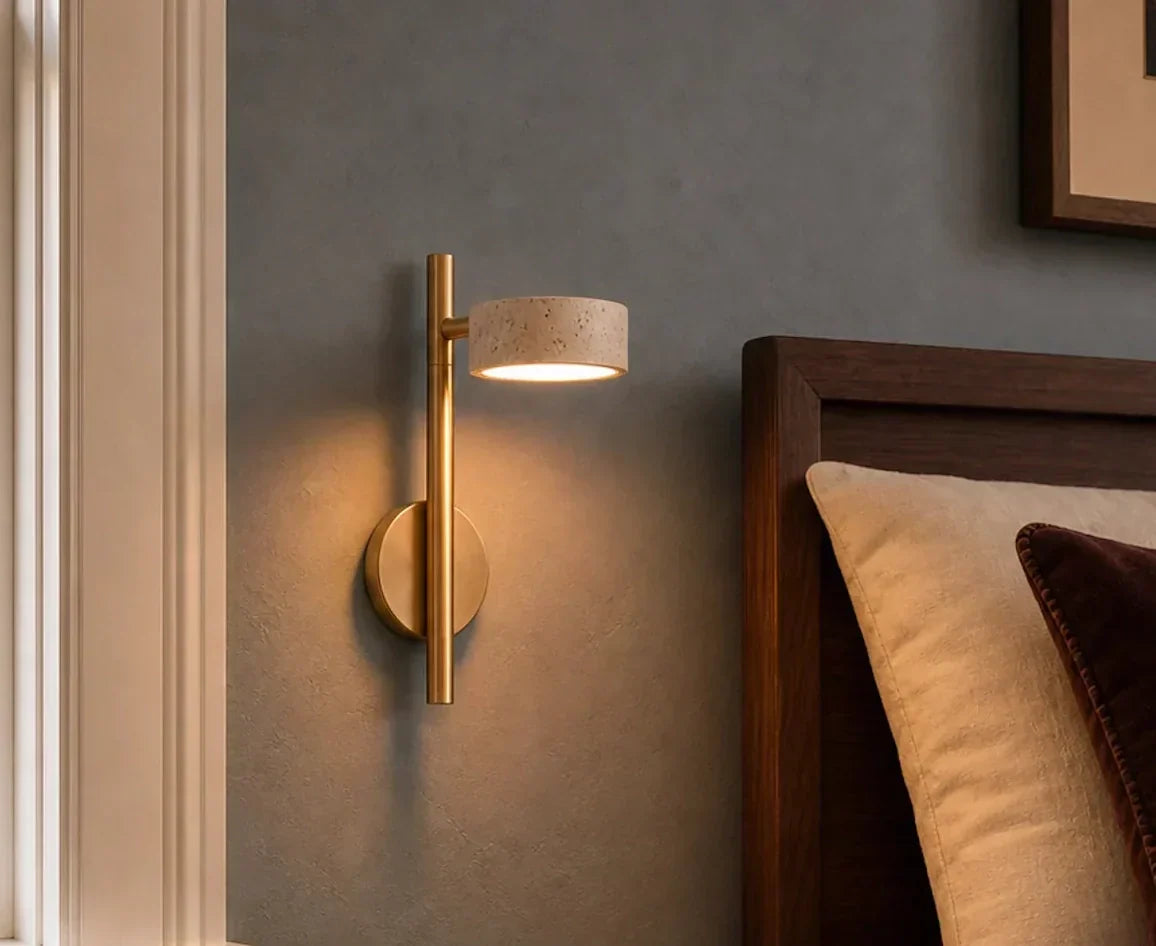 minimalist travertine wall mounted light with swivel arm