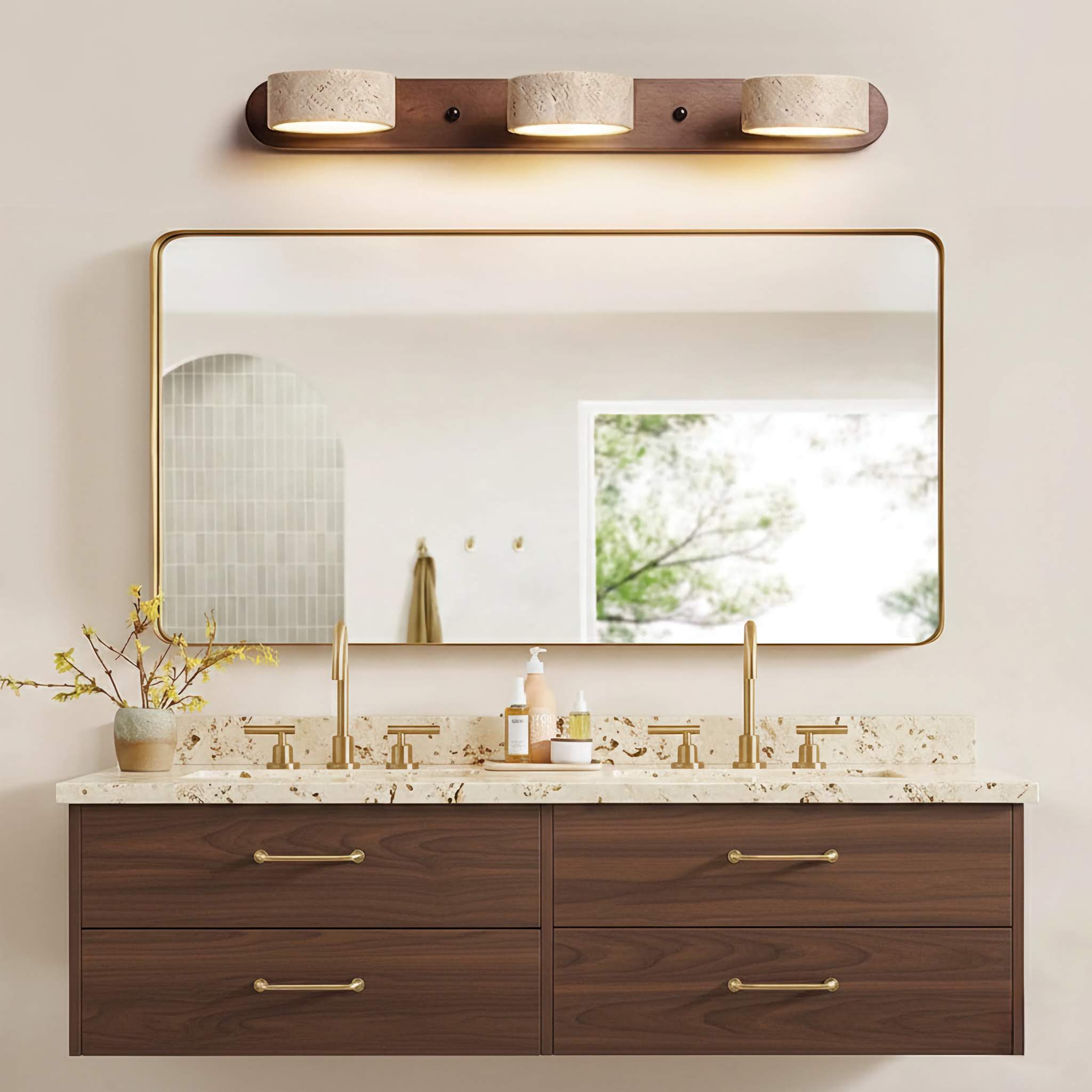 Adjustable Travertine Vanity Light Bathroom Wood Wall Sconce