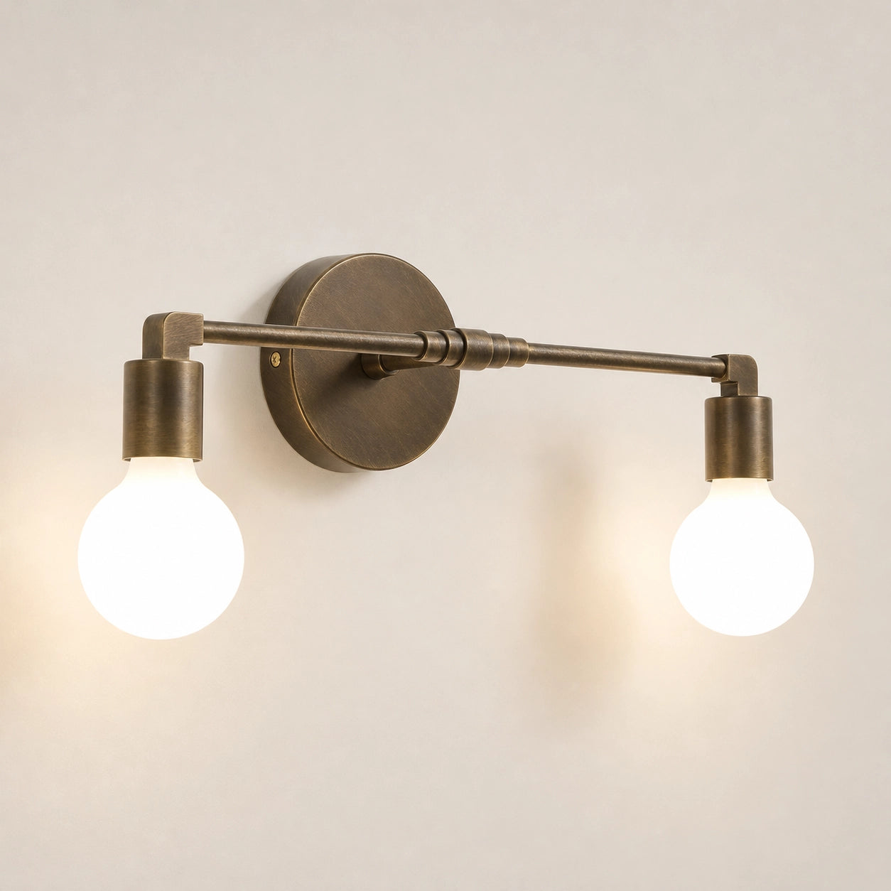 Antique Brass 2-Light Vanity Light Industrial Bathroom Wall Sconce