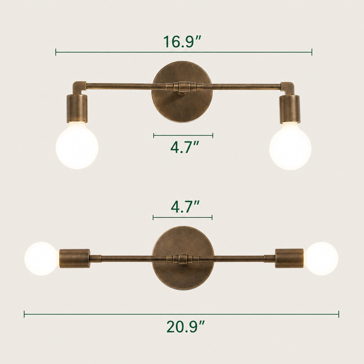 Antique Brass 2-Light Vanity Light Industrial Bathroom Wall Sconce