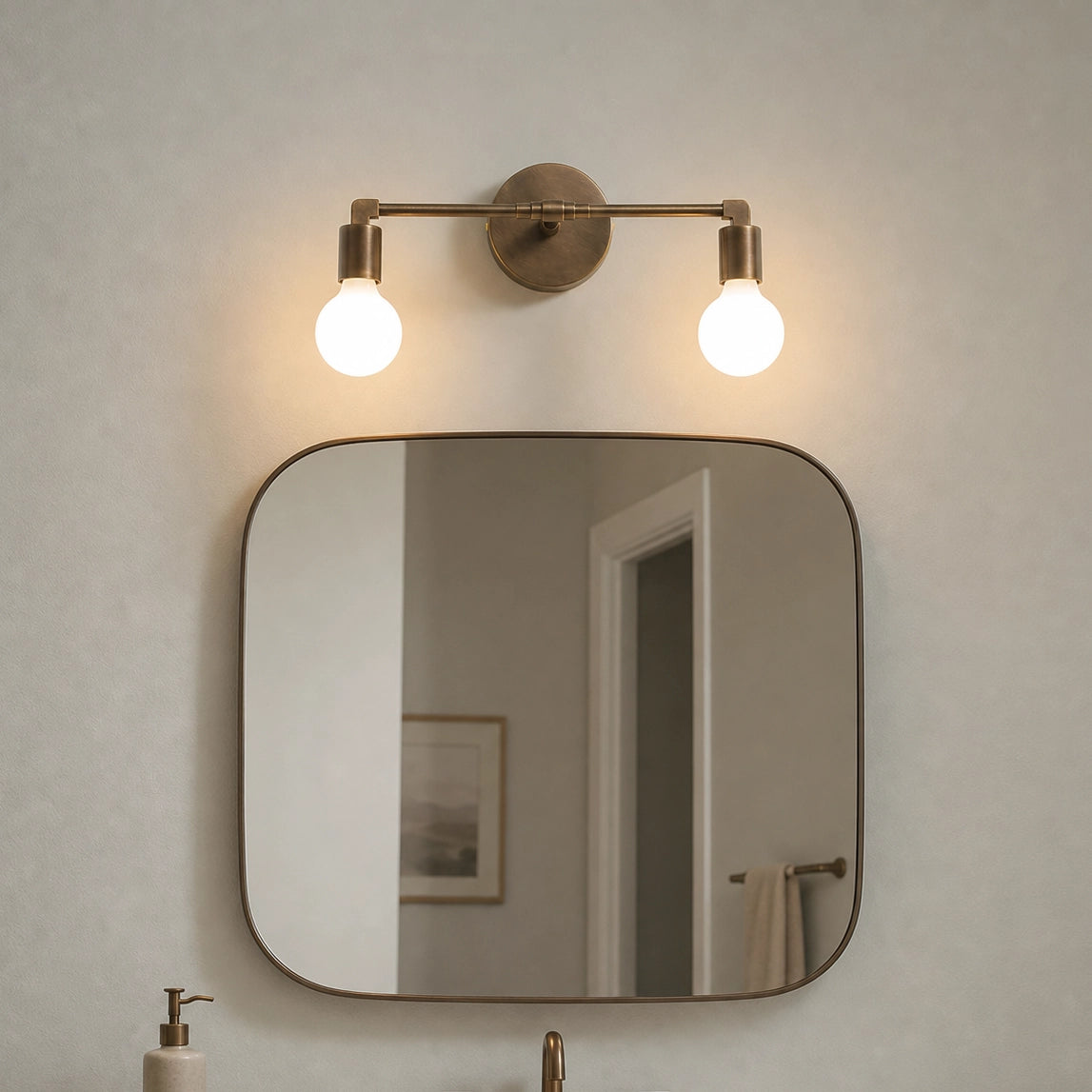 Antique Brass 2-Light Vanity Light Industrial Bathroom Wall Sconce