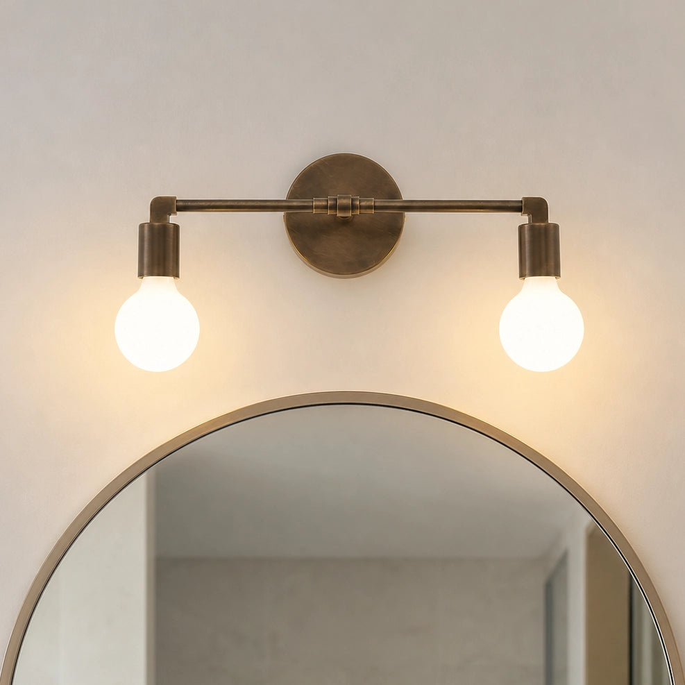 Antique Brass 2-Light Vanity Light Industrial Bathroom Wall Sconce