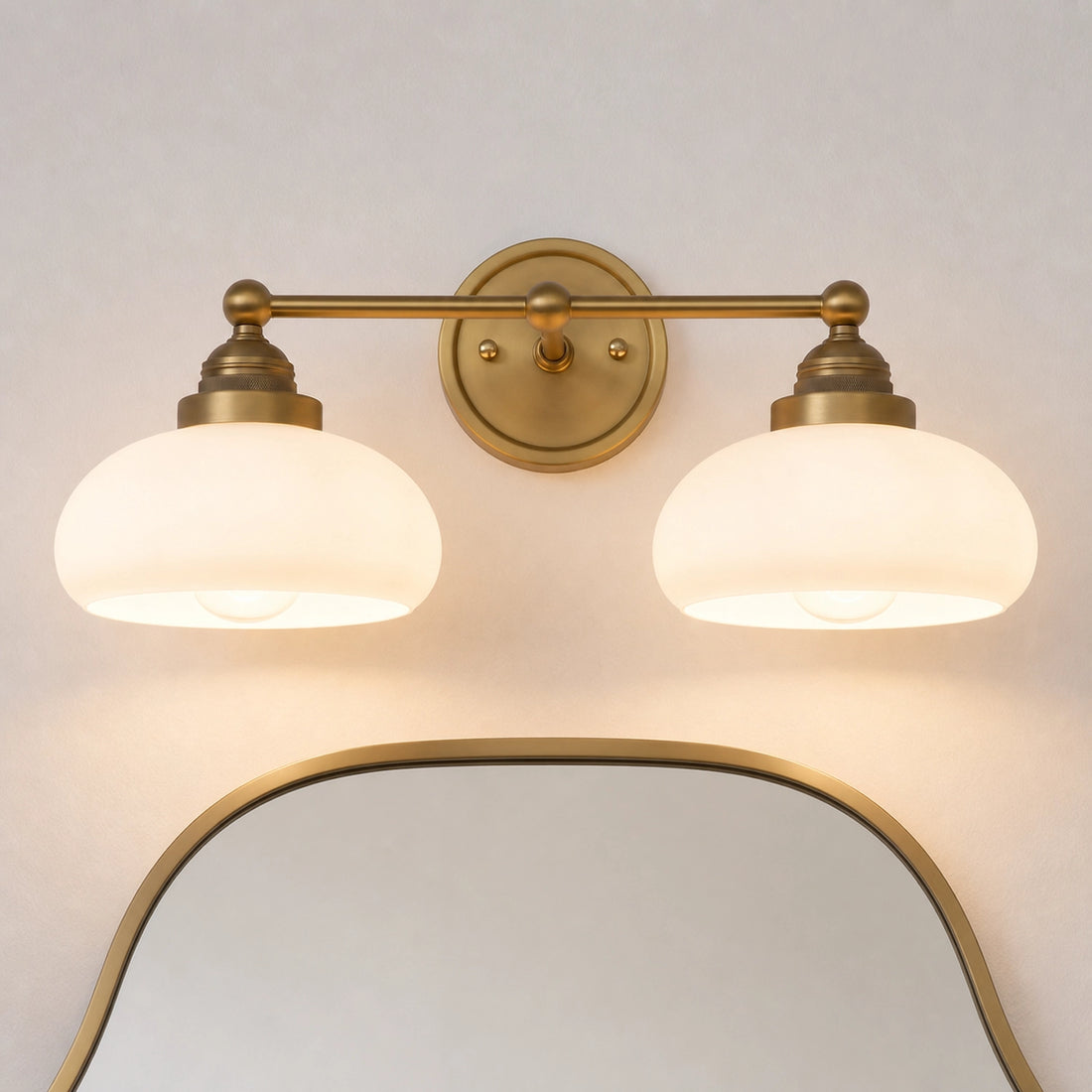 Antique Brass Vanity Light Mid Century Modern Bathroom Glass Sconce