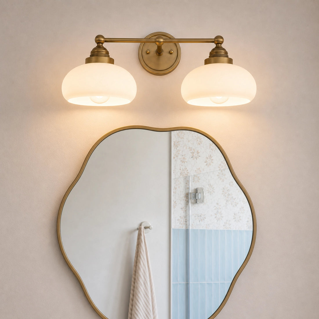 Antique Brass Vanity Light Mid Century Modern Bathroom Glass Sconce