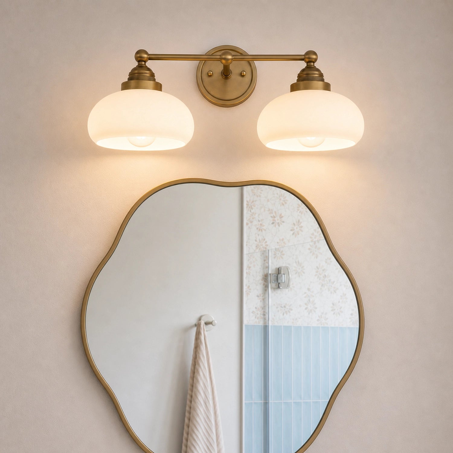 Antique Brass Vanity Light Mid Century Modern Bathroom Glass Sconce