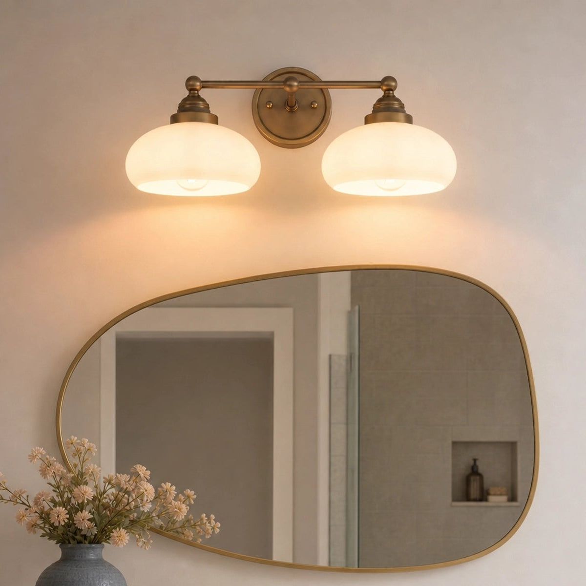 Antique Brass Vanity Light Mid Century Modern Bathroom Glass Sconce