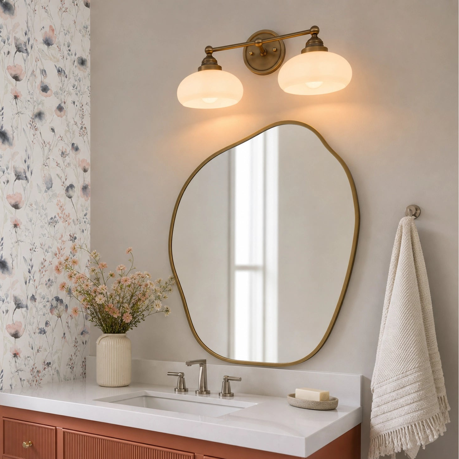 Antique Brass Vanity Light Mid Century Modern Bathroom Glass Sconce