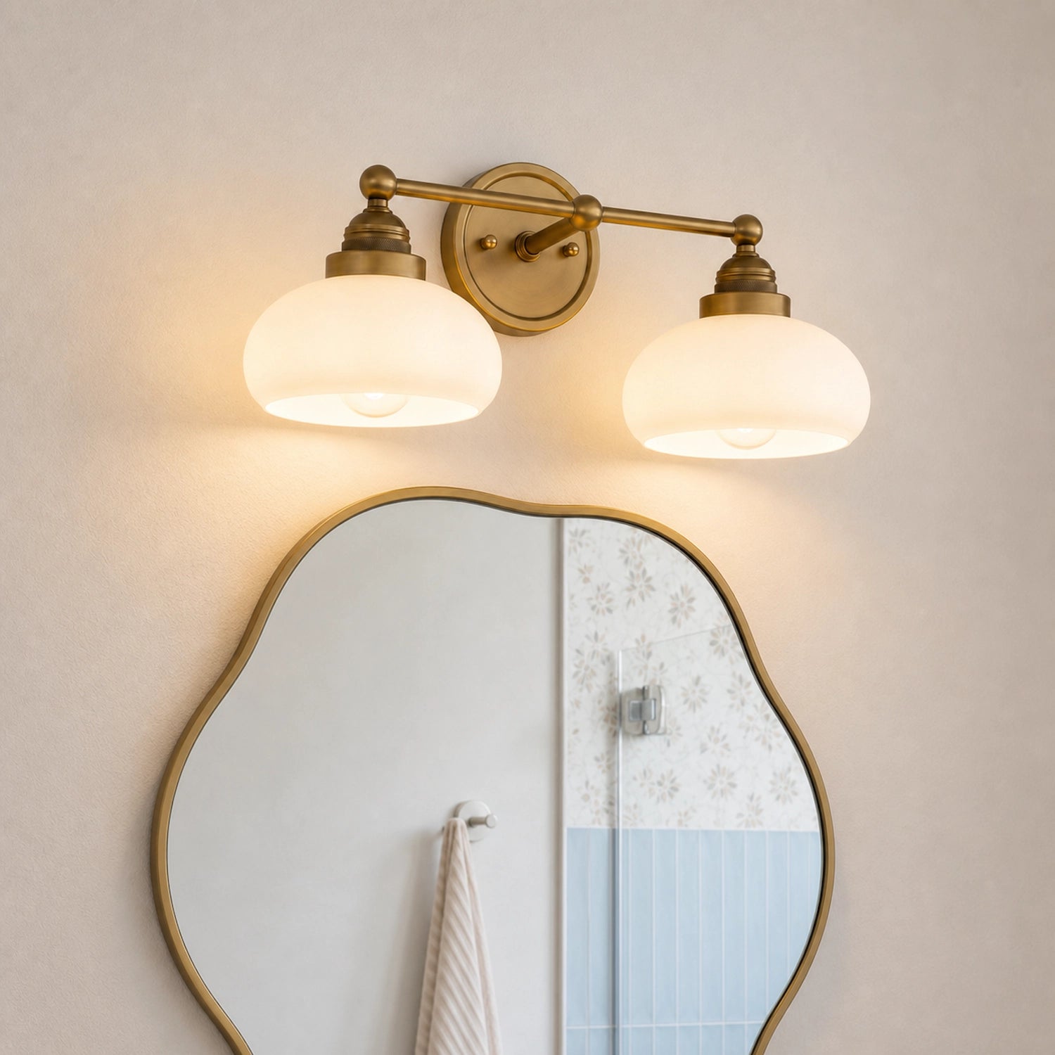Antique Brass Vanity Light Mid Century Modern Bathroom Glass Sconce