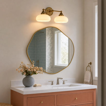 Antique Brass Vanity Light Mid Century Modern Bathroom Glass Sconce