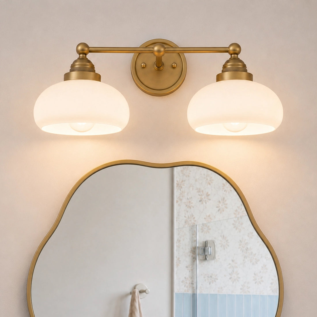 Antique Brass Vanity Light Mid Century Modern Bathroom Glass Sconce