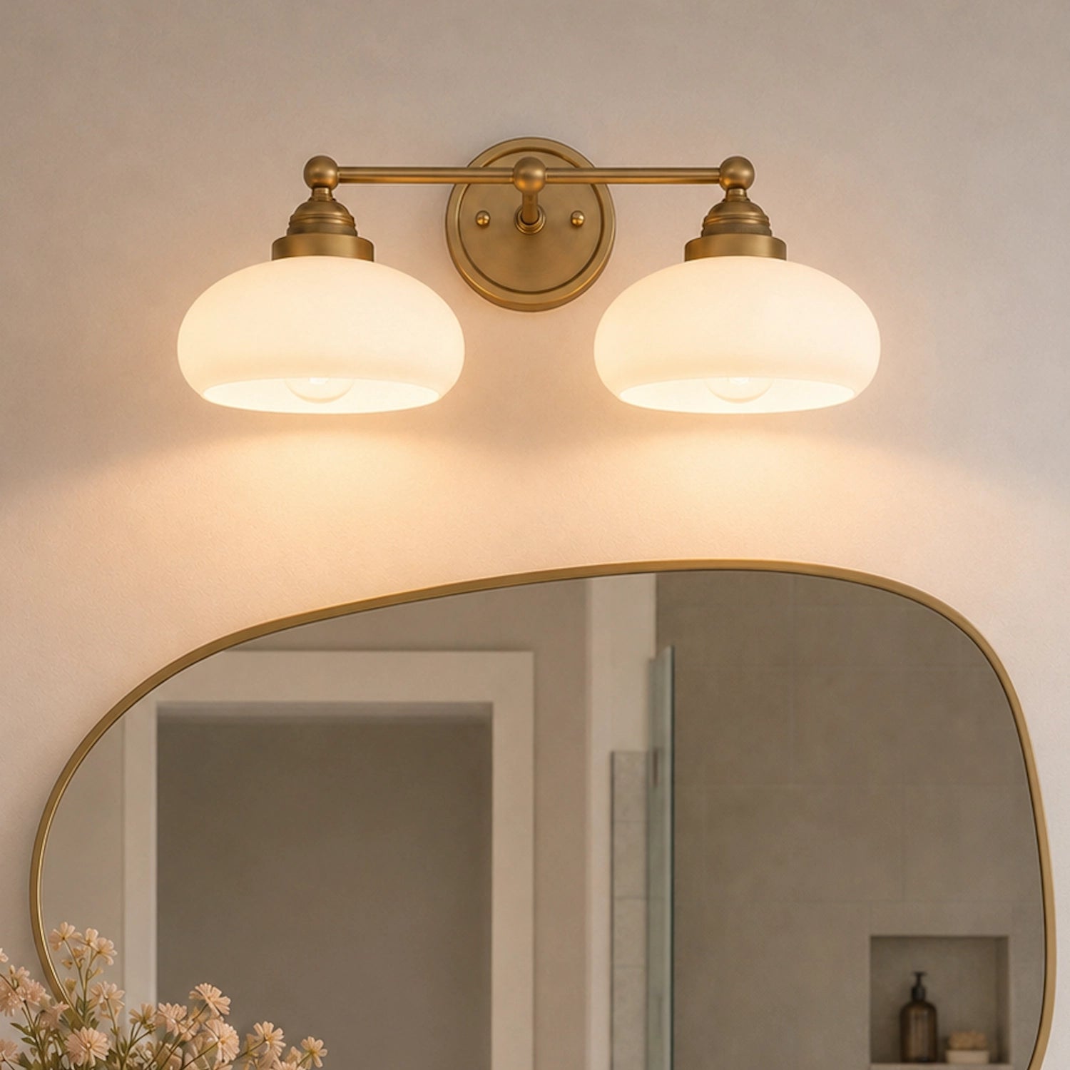 Antique Brass Vanity Light Mid Century Modern Bathroom Glass Sconce