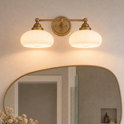 Antique Brass Vanity Light Mid Century Modern Bathroom Glass Sconce