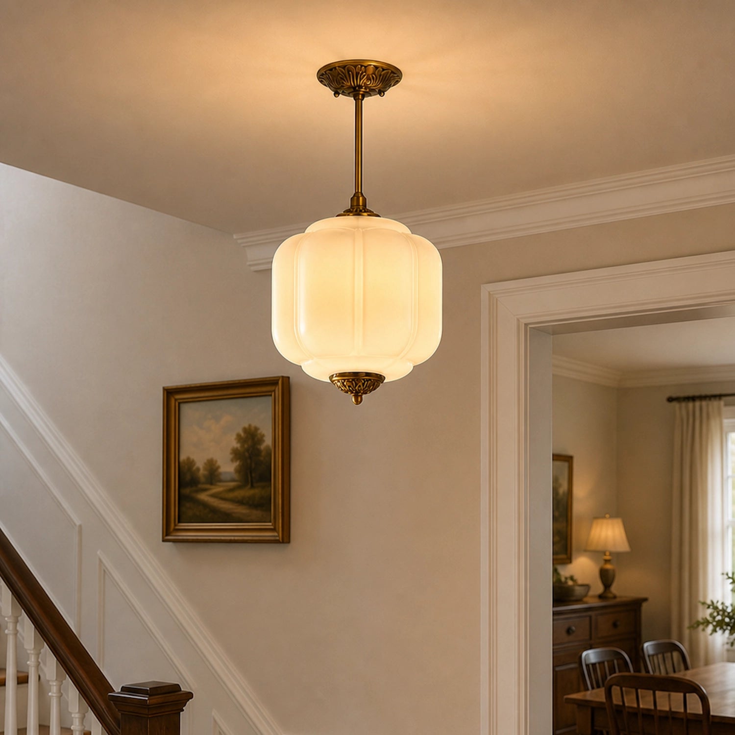 Antique Eloise Milk Glass Pendant Light Vintage Hanging Lamp