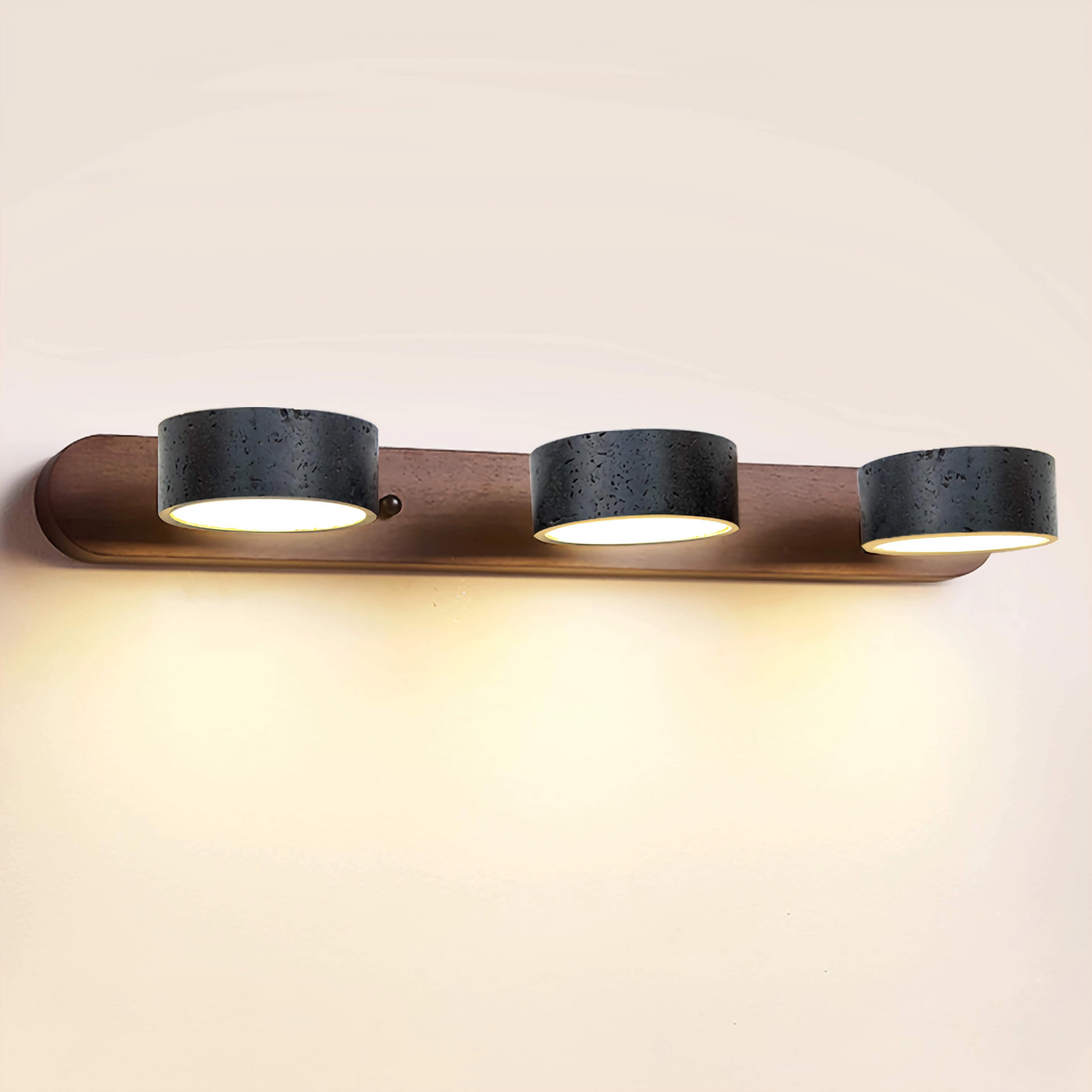 Black Travertine Vanity Wall Light Solid Wood Bathroom Sconce