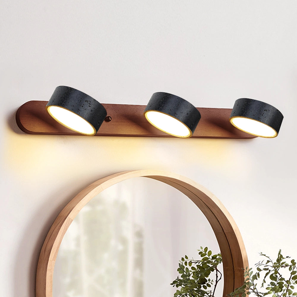 Black Travertine Vanity Wall Light Solid Wood Bathroom Sconce