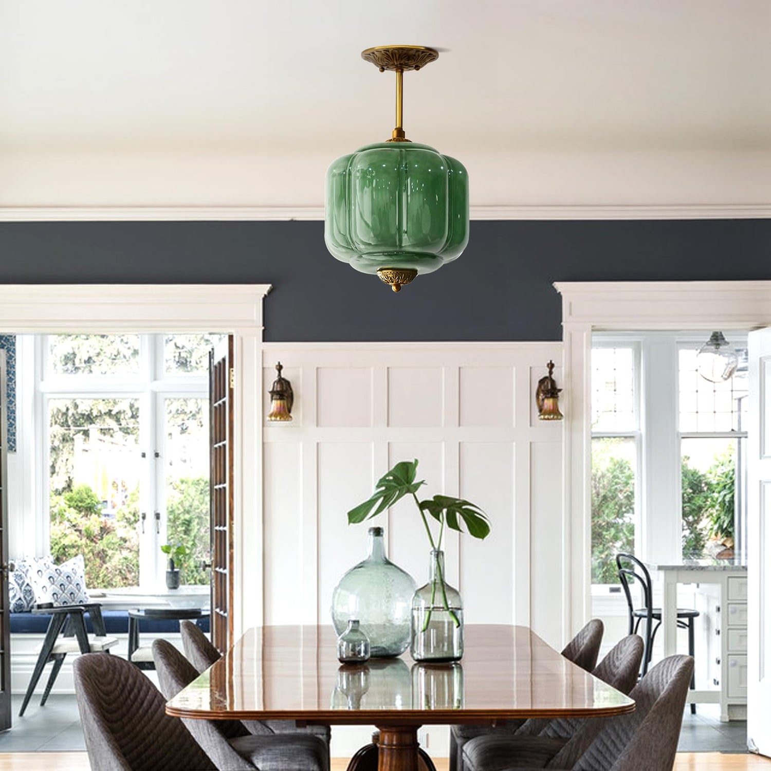 Classic Eloise Milk Glass Semi-Flush Mount Ceiling Light