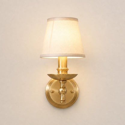 Classic Solid Brass Wall Sconce with White Fabric Shade