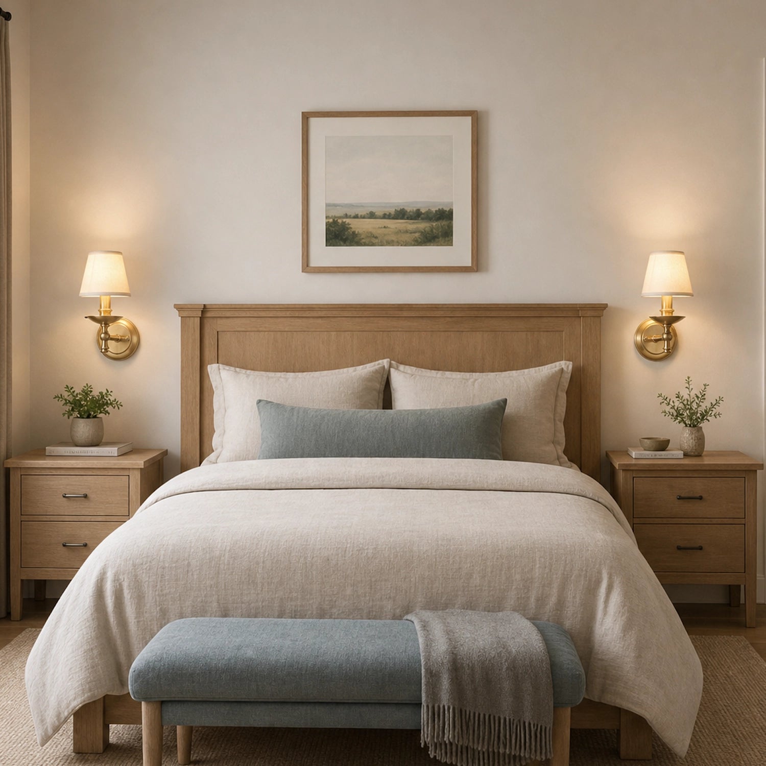 Classic Solid Brass Wall Sconce with White Fabric Shade