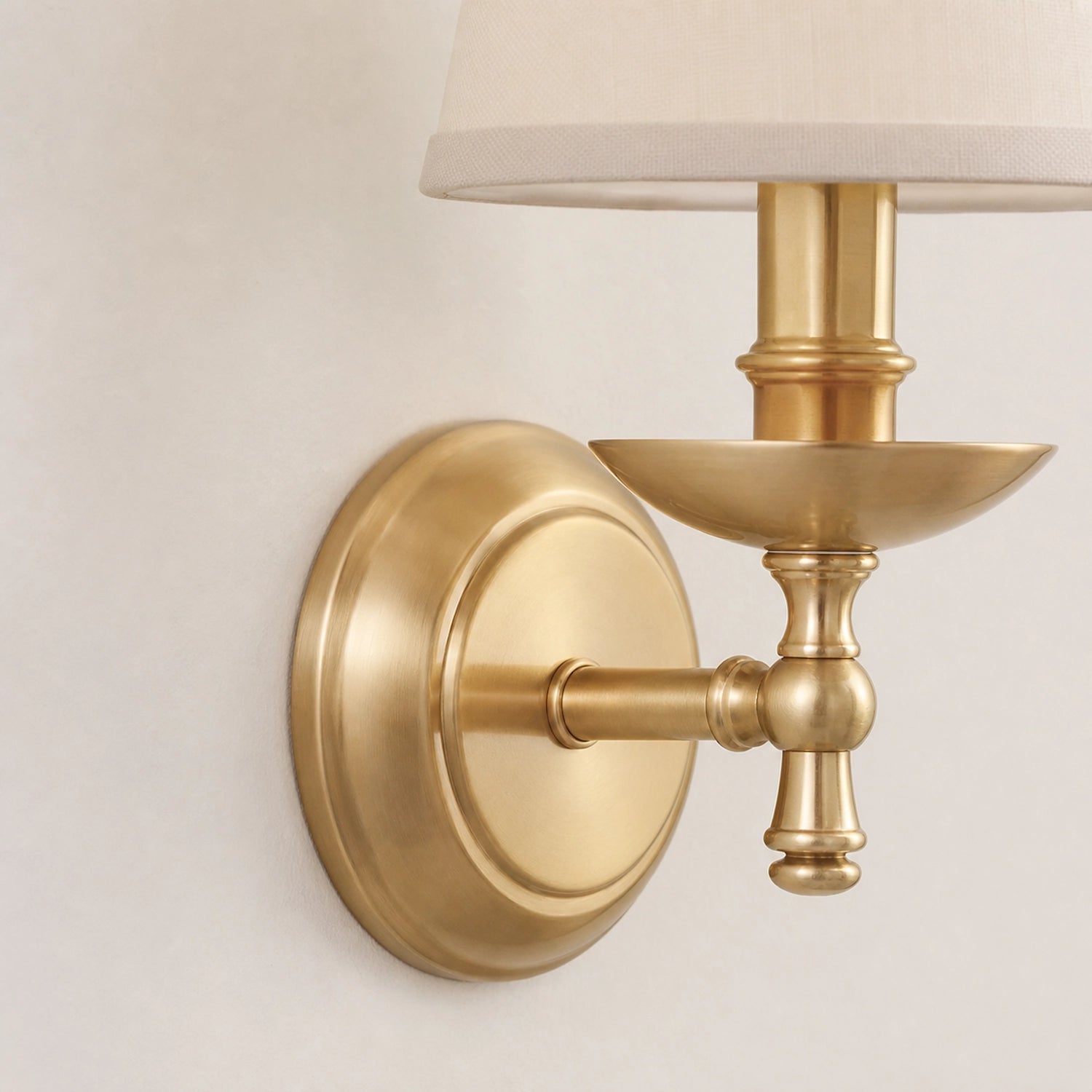 Classic Solid Brass Wall Sconce with White Fabric Shade