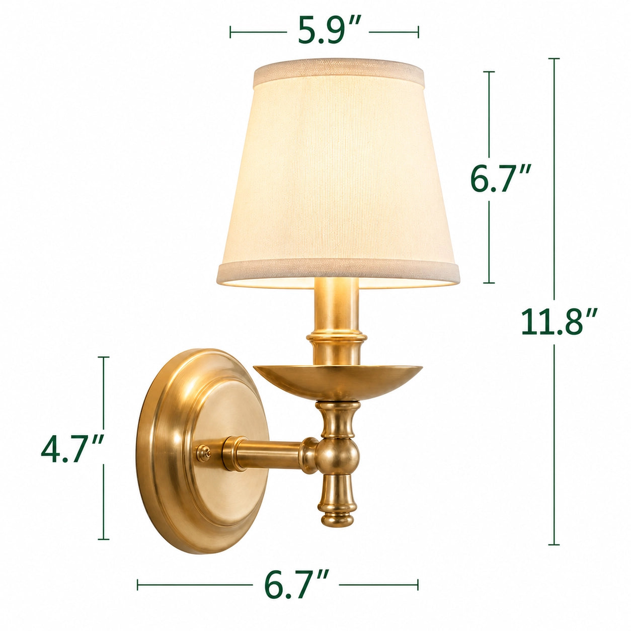 Classic Solid Brass Wall Sconce with White Fabric Shade