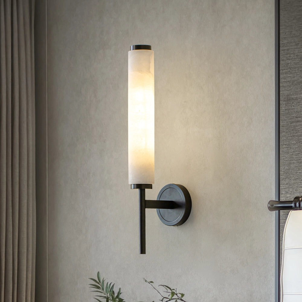 Cylindrical Marble Wall Mount Light Brass Vintage Sconce