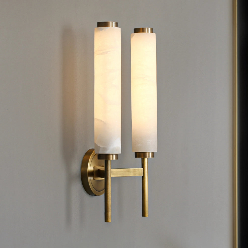Cylindrical Marble Wall Mount Light Brass Vintage Sconce