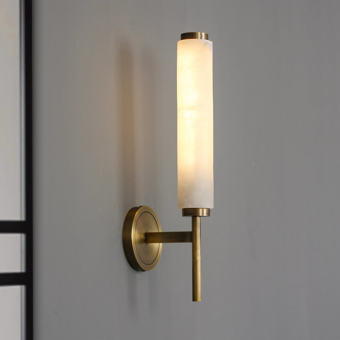 Cylindrical Marble Wall Mount Light Brass Vintage Sconce