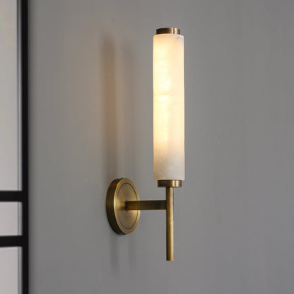 Cylindrical Marble Wall Mount Light Brass Vintage Sconce
