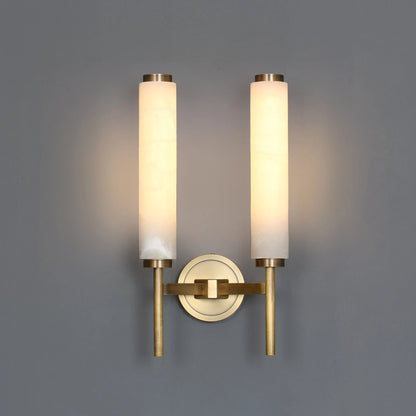 Cylindrical Marble Wall Mount Light Brass Vintage Sconce