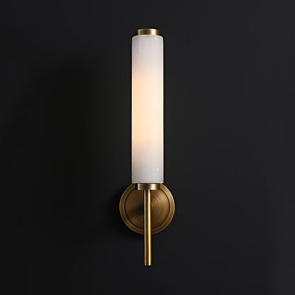 Cylindrical Marble Wall Mount Light Brass Vintage Sconce