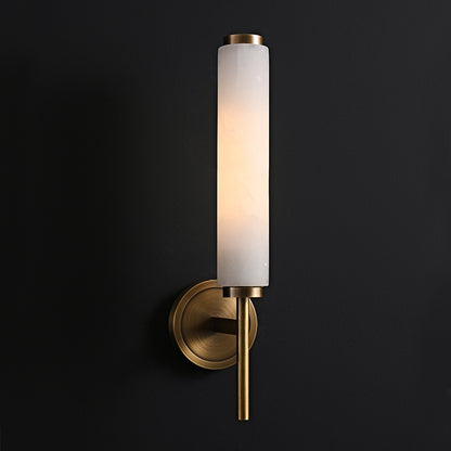 Cylindrical Marble Wall Mount Light Brass Vintage Sconce