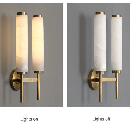 Cylindrical Marble Wall Mount Light Brass Vintage Sconce