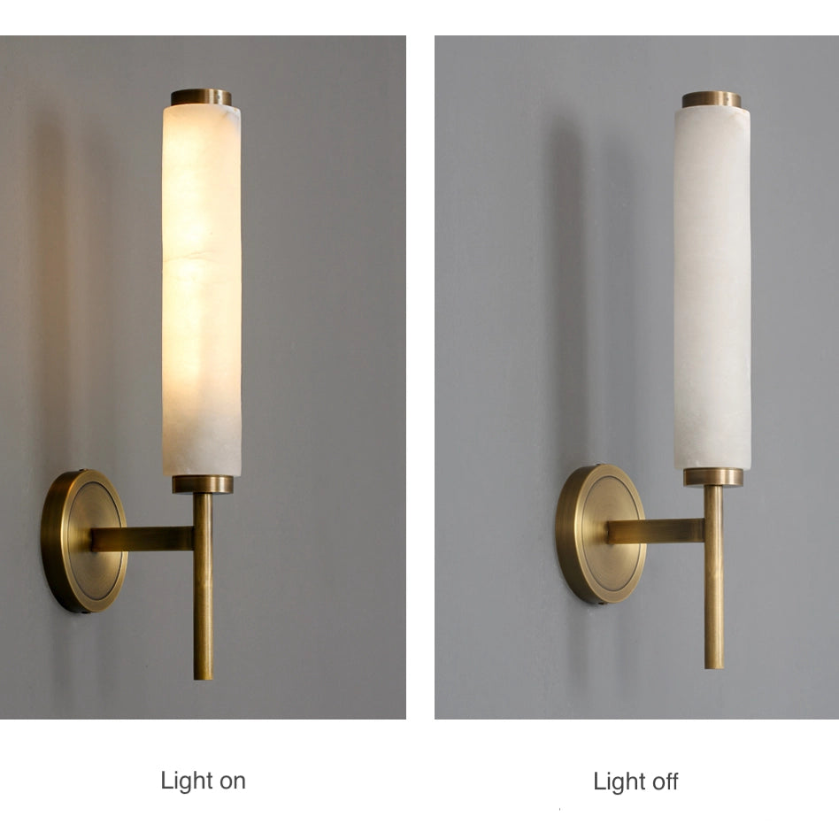 Cylindrical Marble Wall Mount Light Brass Vintage Sconce