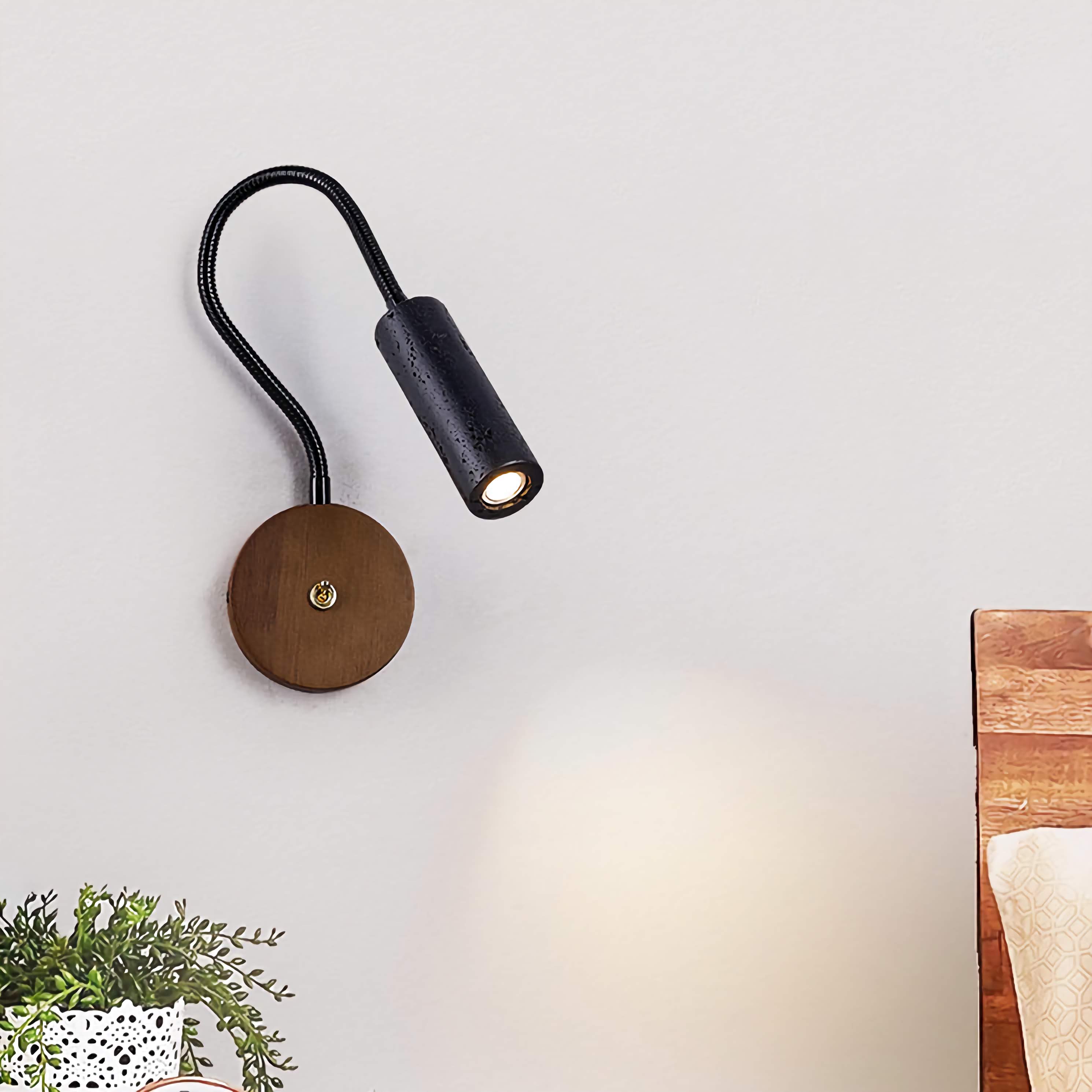 Flexible Wall Mount Reading Light Bedroom Black Travertine Lamp