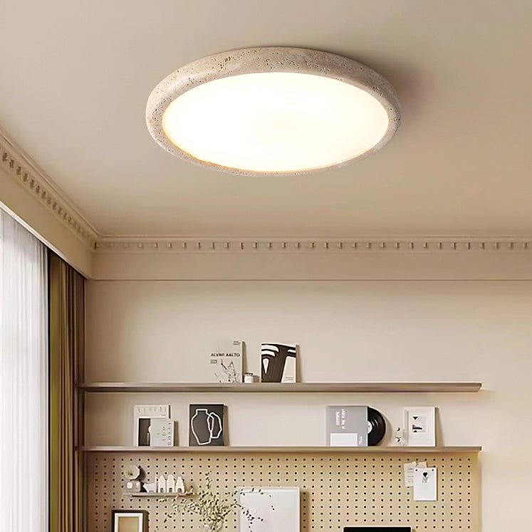 Flush Mount Travertine LED Ceiling Light for Bedroom