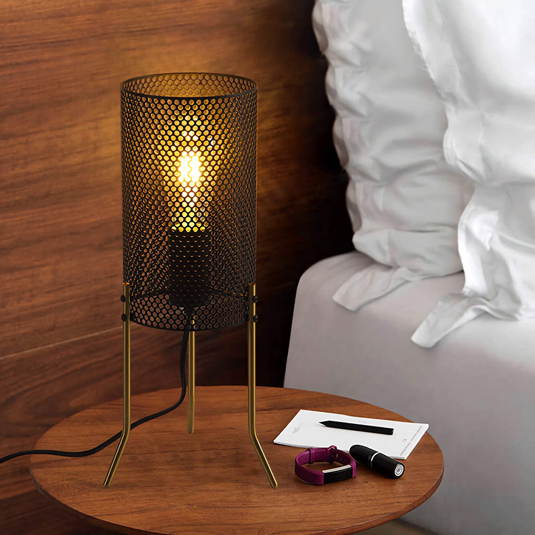 Industrial Side Table Lamp Small Table Light for Living Room Bedroom