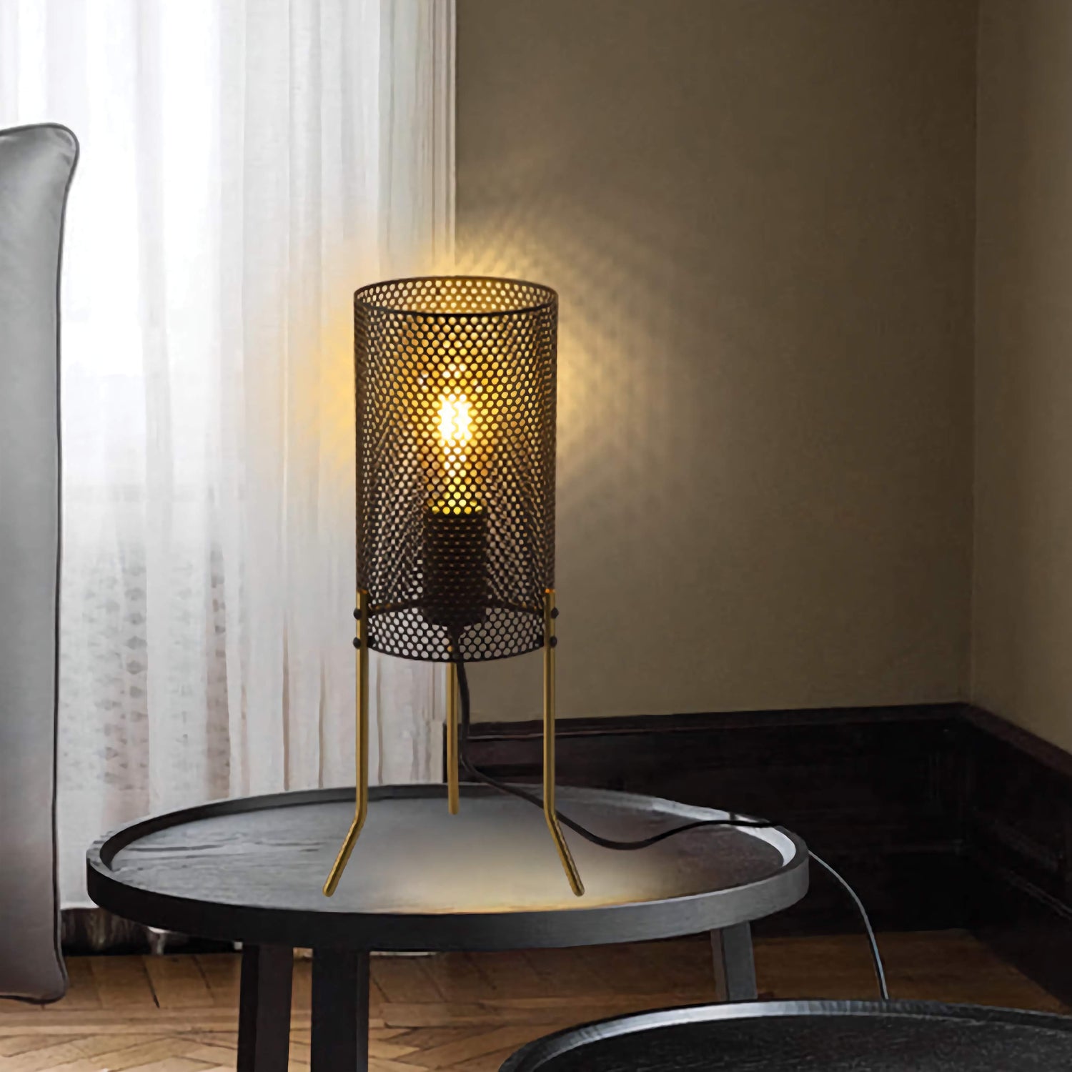 Industrial Side Table Lamp Small Table Light for Living Room Bedroom