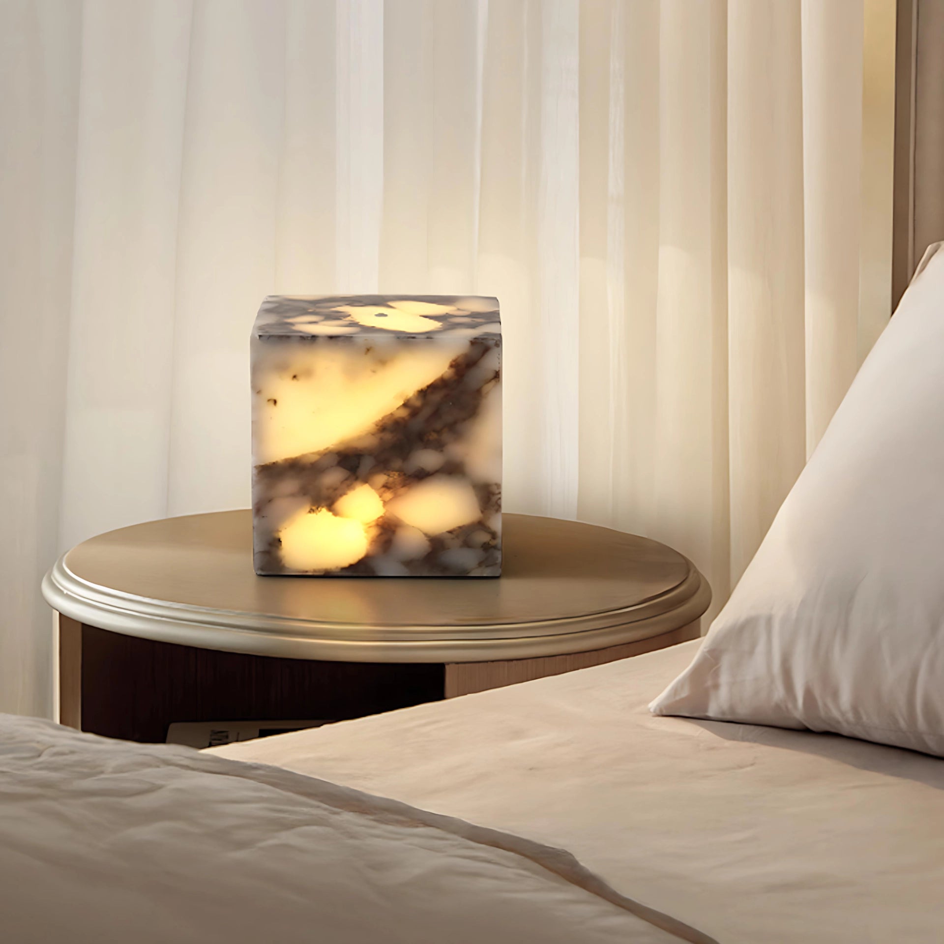 Luxury Marble Side Table Lamp Rechargeable Cube Table Light
