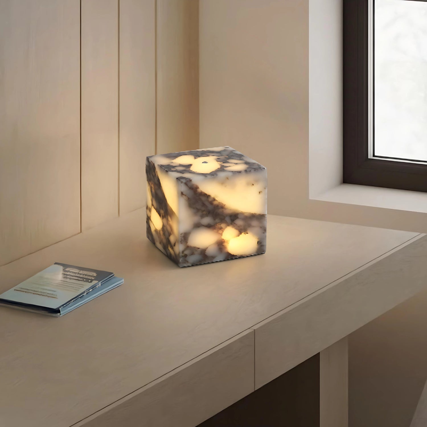 Luxury Marble Side Table Lamp Rechargeable Cube Table Light