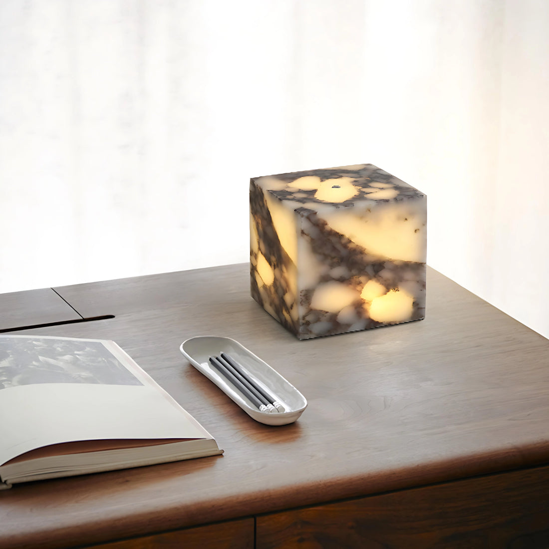 Luxury Marble Side Table Lamp Rechargeable Cube Table Light