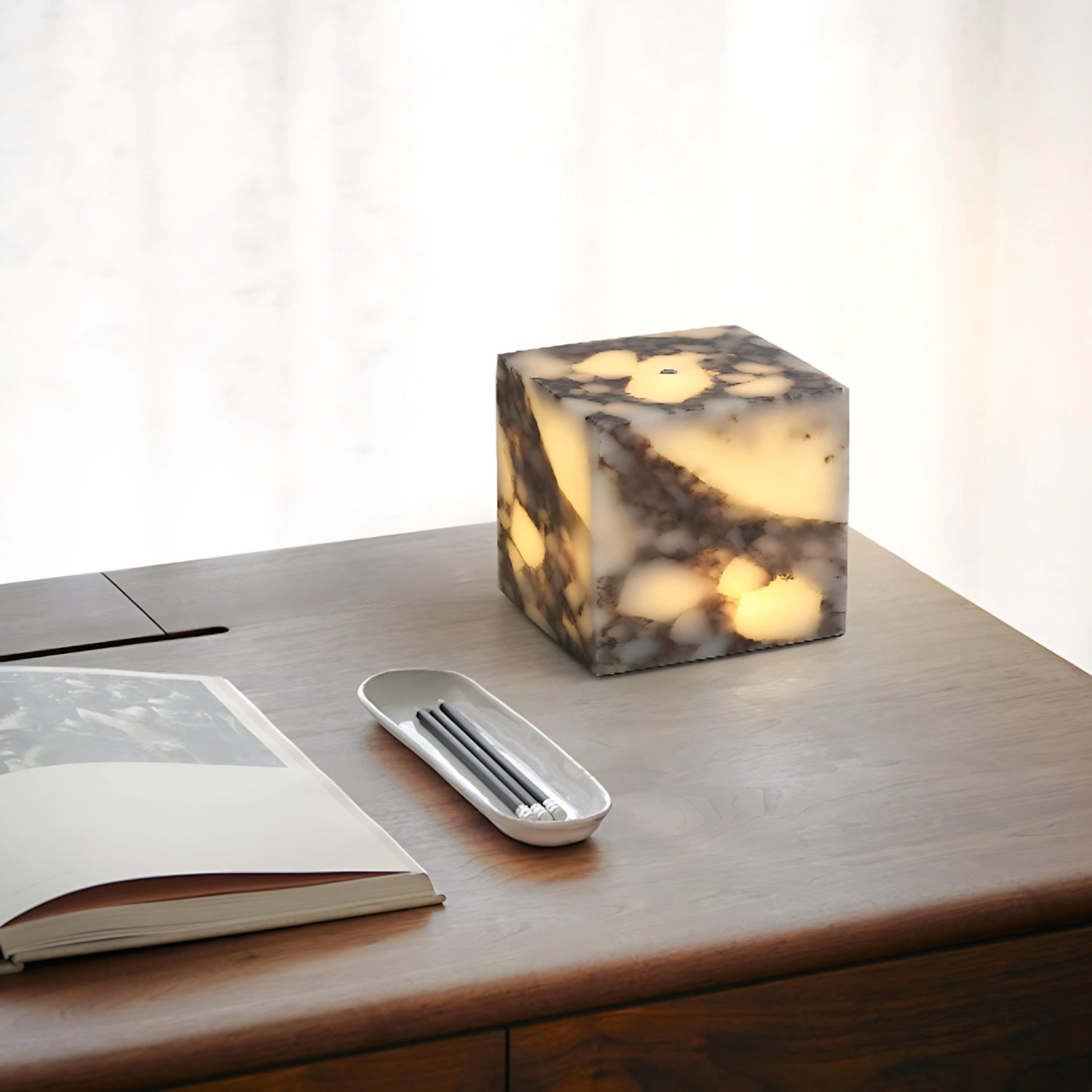 Luxury Marble Side Table Lamp Rechargeable Cube Table Light