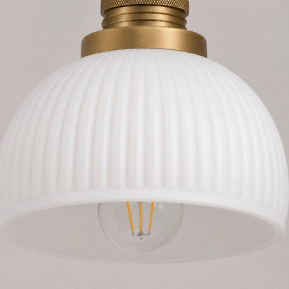 MCM Antique Brass Vanity Light Ribbed Glass Bathroom Sconce