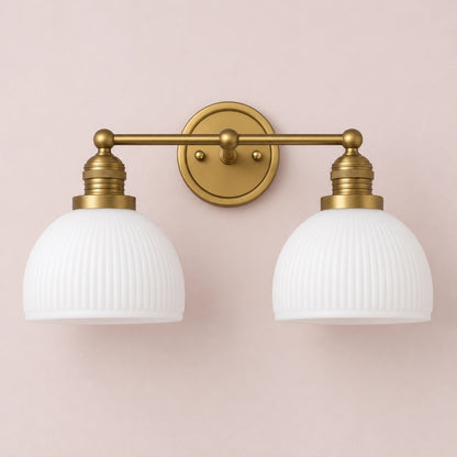 MCM Antique Brass Vanity Light Ribbed Glass Bathroom Sconce