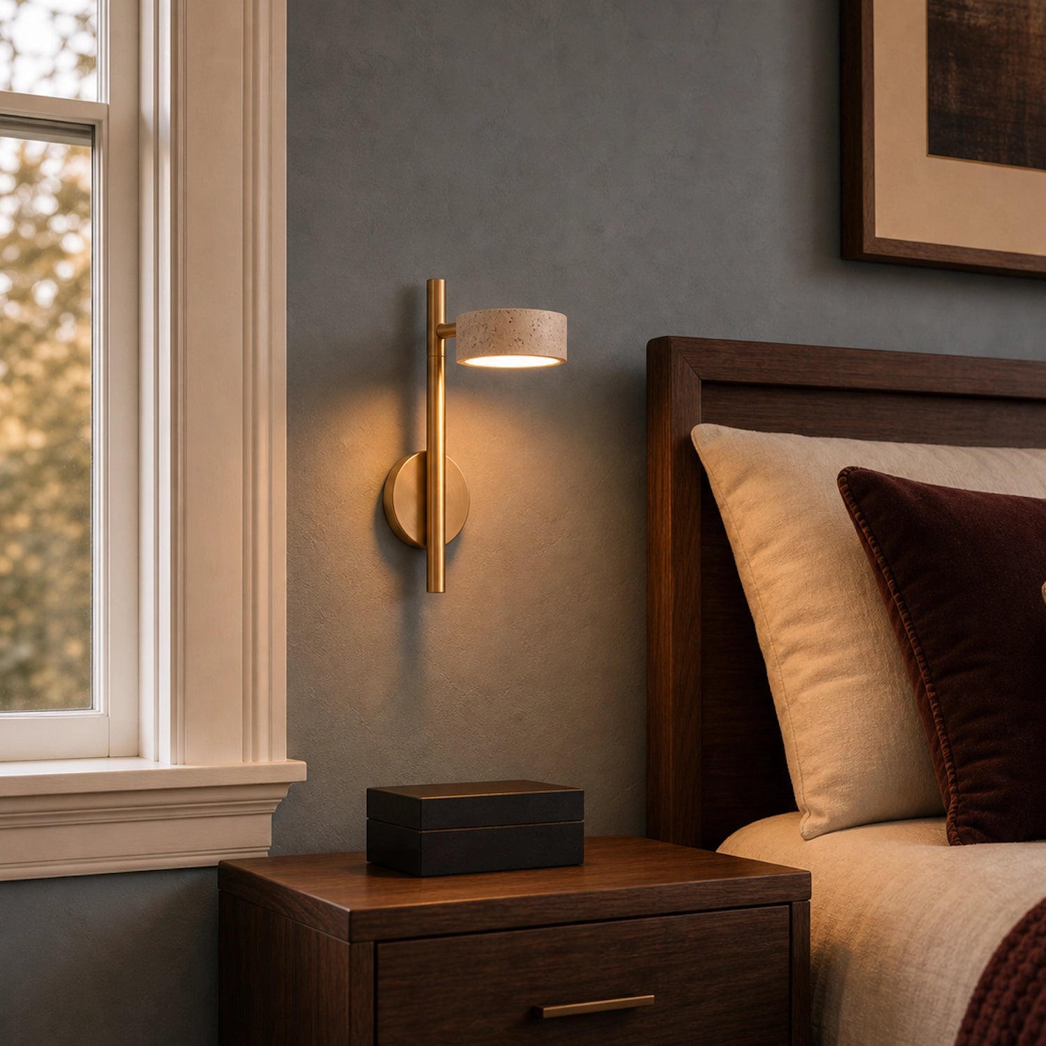 Minimalist Travertine Wall Mounted Light with Swivel Arm