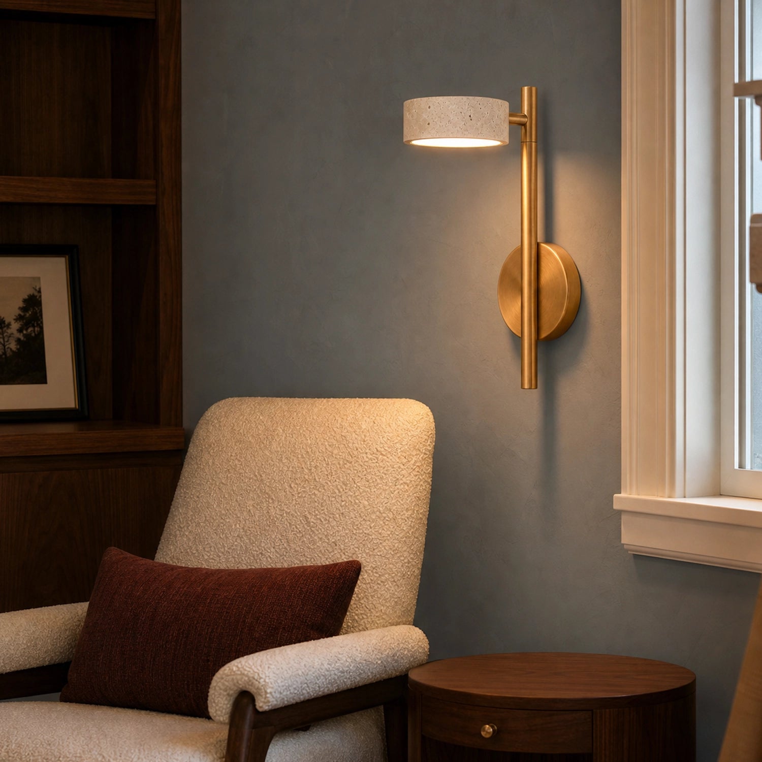 Minimalist Travertine Wall Mounted Light with Swivel Arm