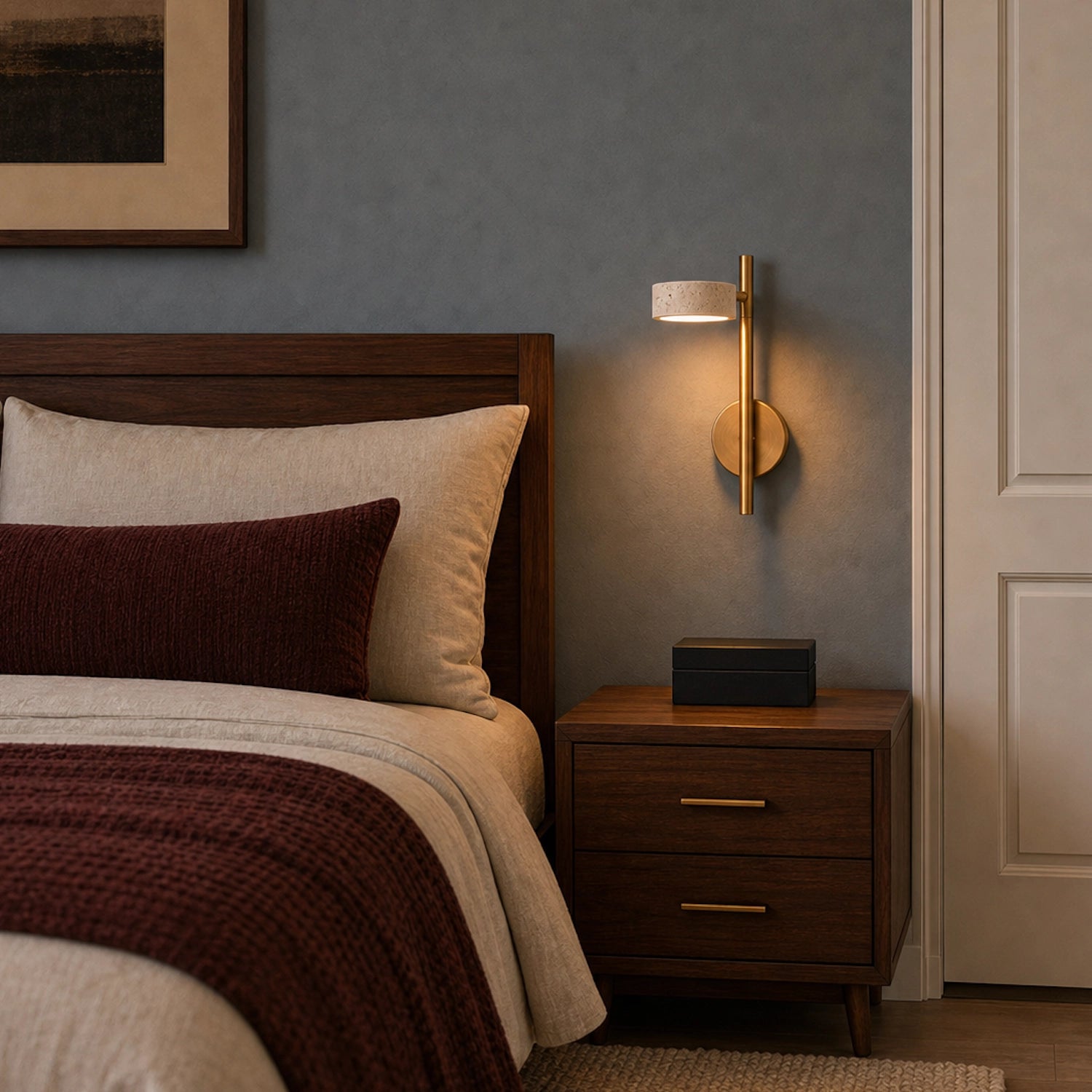 Minimalist Travertine Wall Mounted Light with Swivel Arm