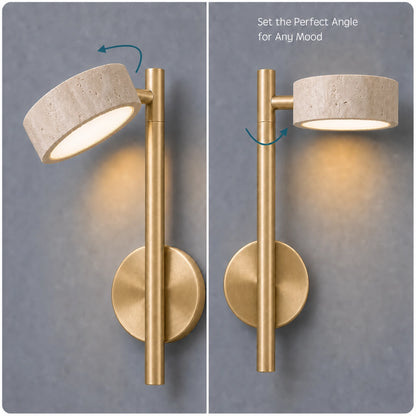 Adjustable Travertine Gold Wall Light with Swivel Arm for Bedroom
